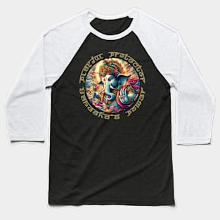 Playful Protector: Ganesha's Power in Colorful Circle - Blue, Yellow, Green, Red, Orange, Purple, White, Black Baseball T-Shirt